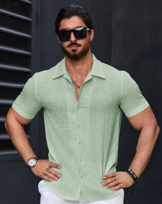 Men's Stylish Casual Textured Pista Shirt