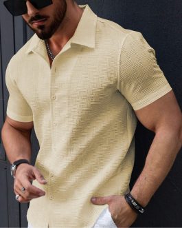 Men's Stylish Casual Textured Yellow Shirt