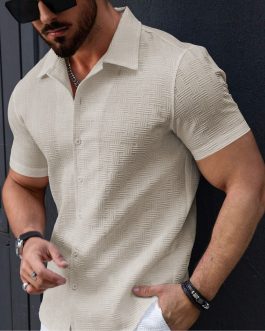 Men's Stylish Casual Textured Cream Shirt