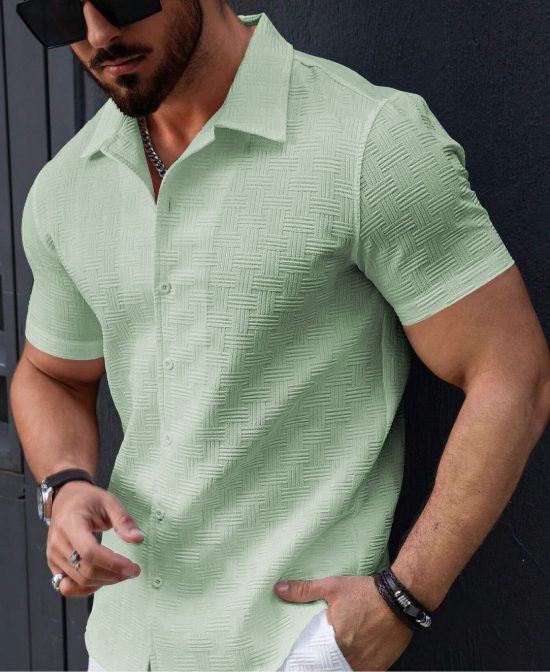 Men's Stylish Casual Textured Pista Shirt