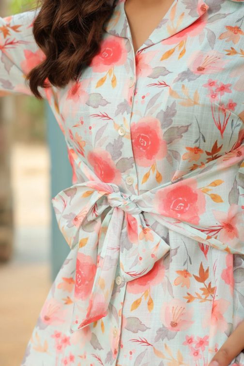 Cream Floral Printed Lapel Collar Co-ord set
