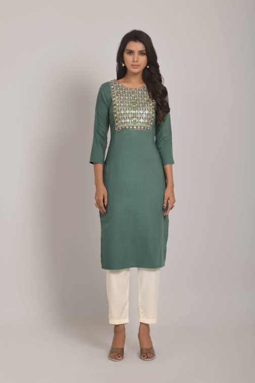 Green embroidered kurti