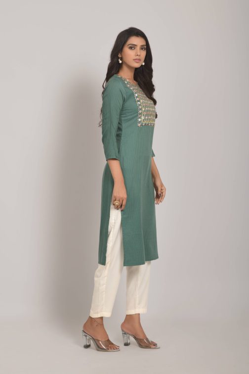 Elegant Green Embroidered Kurti - Image 2