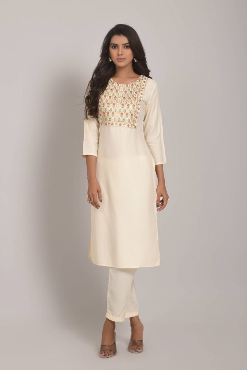 Elegant Off White Embroidered Kurti - Image 2