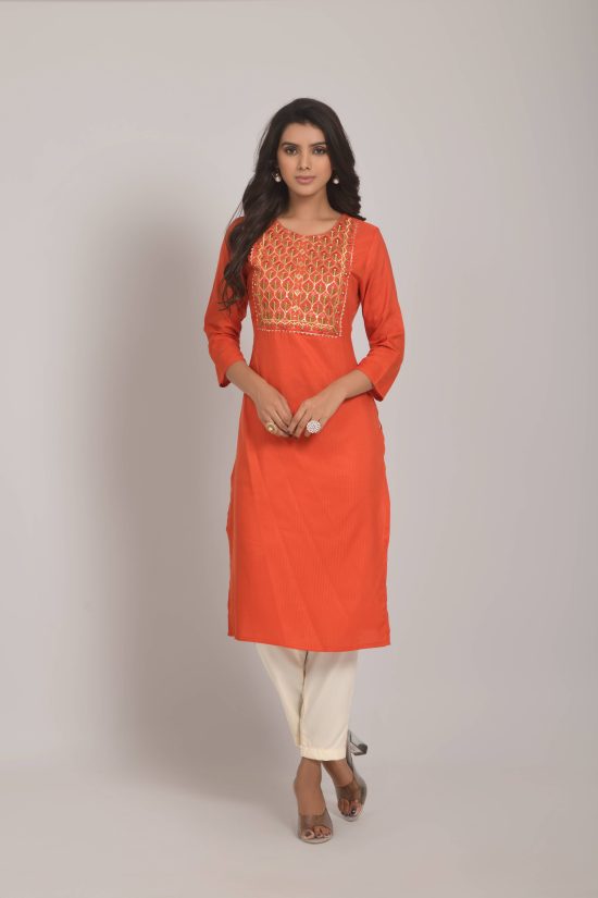 Orange embroidered kurti