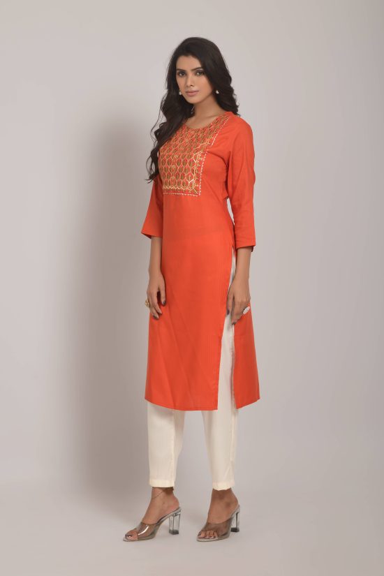 Orange embroidered kurti