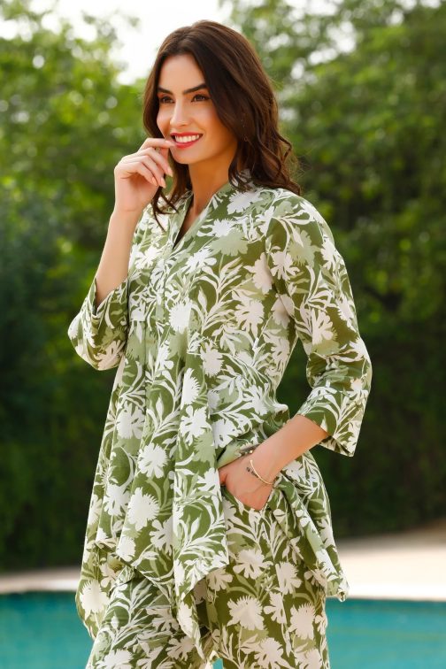 Leaf Printed Green Co-ord Set for Women