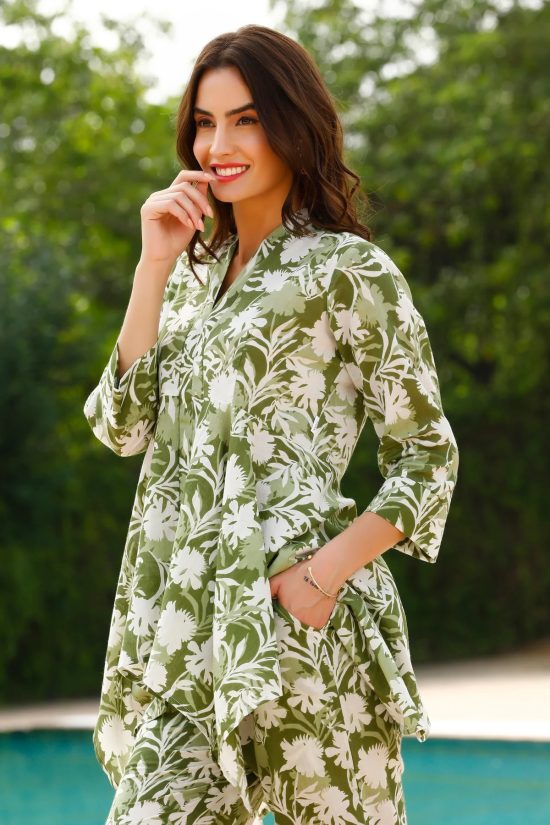 Leaf Printed Green Co-ord Set for Women