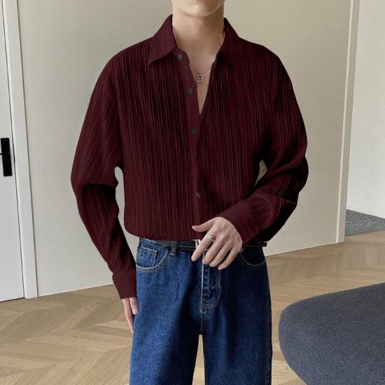 Maroon Spread Collar Short Sleeve Shirt