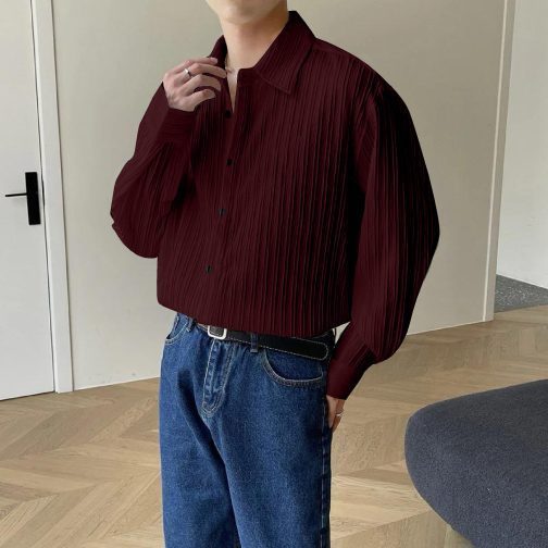Maroon Spread Collar Short Sleeve Shirt