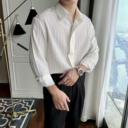 White Spread Collar Short Sleeve Shirt