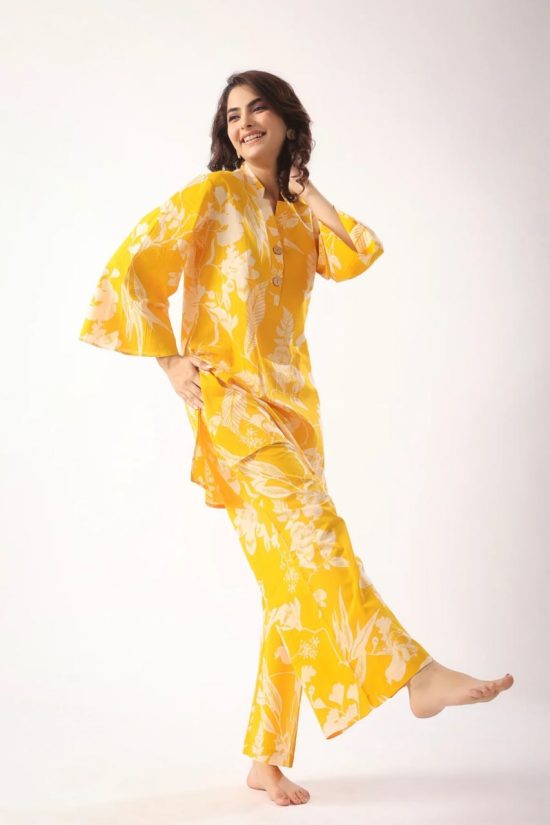 Stunning Yellow Muslin Silk Co-ord set