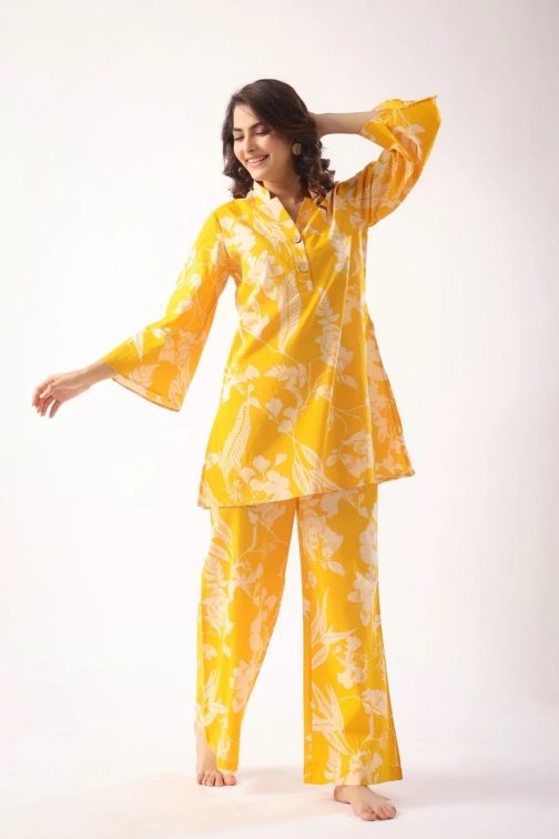 Stunning Yellow Muslin Silk Co-ord set