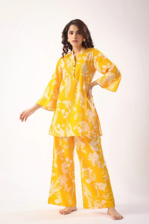 Stunning Yellow Muslin Silk Co-ord set