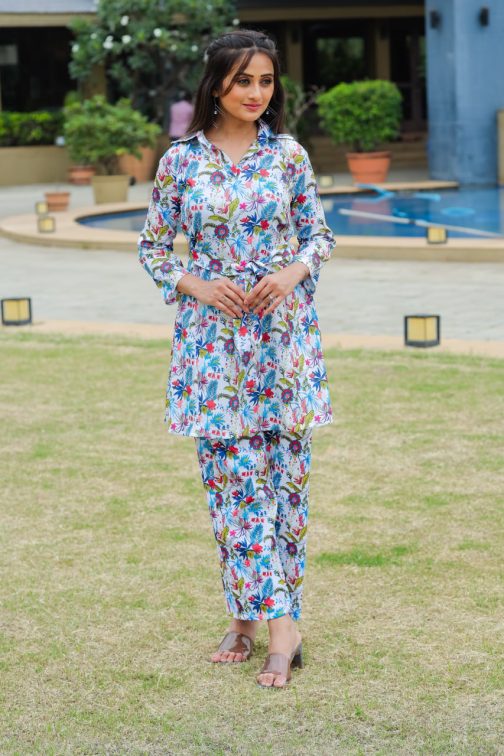 Stylish Cotton Blend Multi Color Beautiful Co-Ord Set