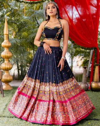 Silk Navy Blue Lehenga Choli