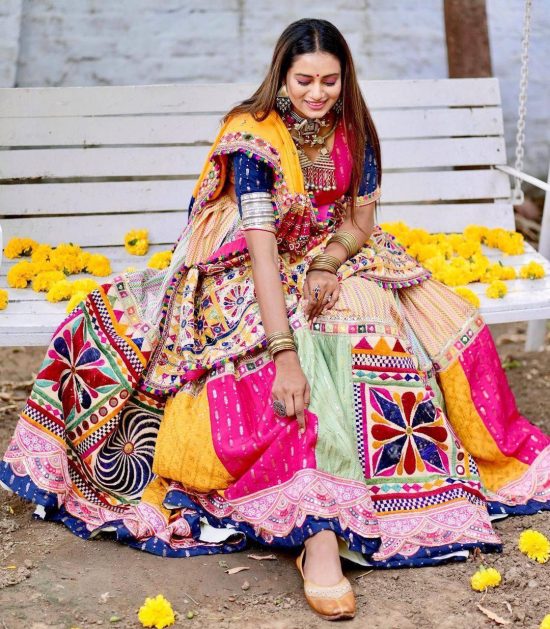 Mirror Work Colorful Silk Lehenga