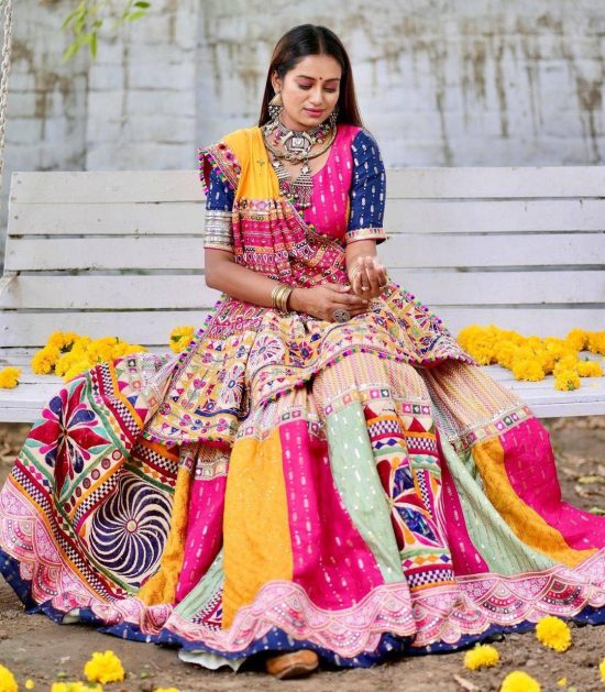 Mirror Work Colorful Silk Lehenga