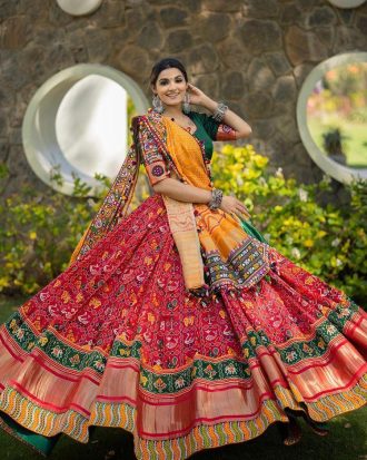 Red and Green Butter Silk Lehenga