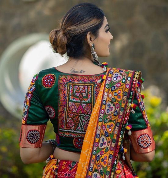 Red and Green Butter Silk Lehenga