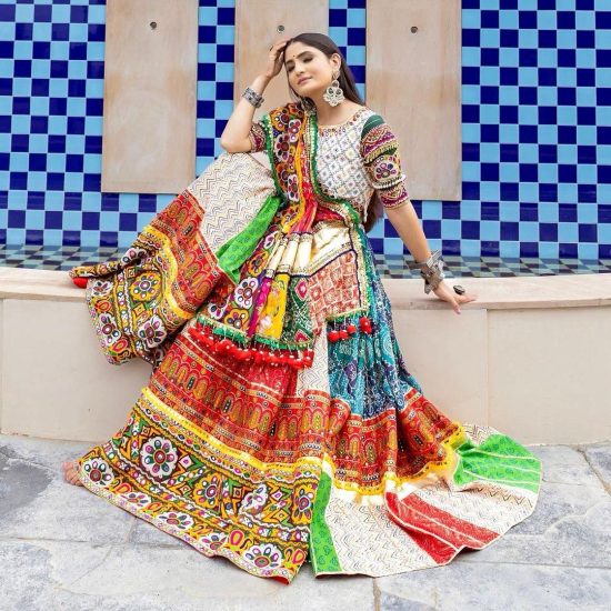 Multicolored Muslin Cotton Lehenga Choli