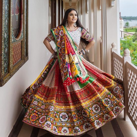 Multicolored Muslin Cotton Lehenga Choli