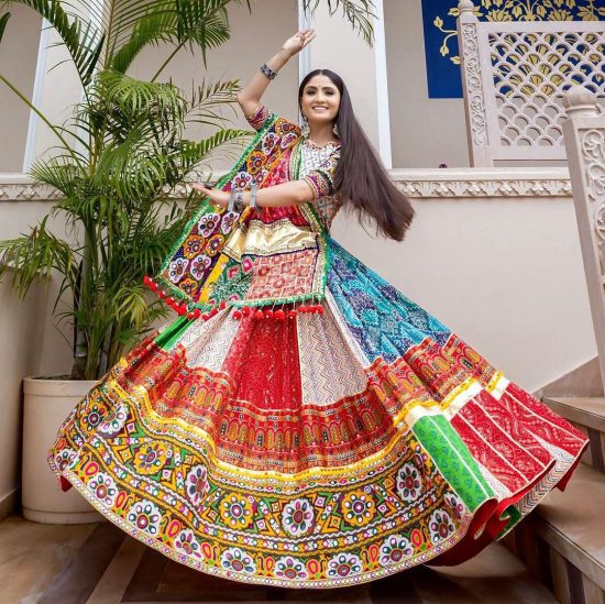 Multicolored Muslin Cotton Lehenga Choli