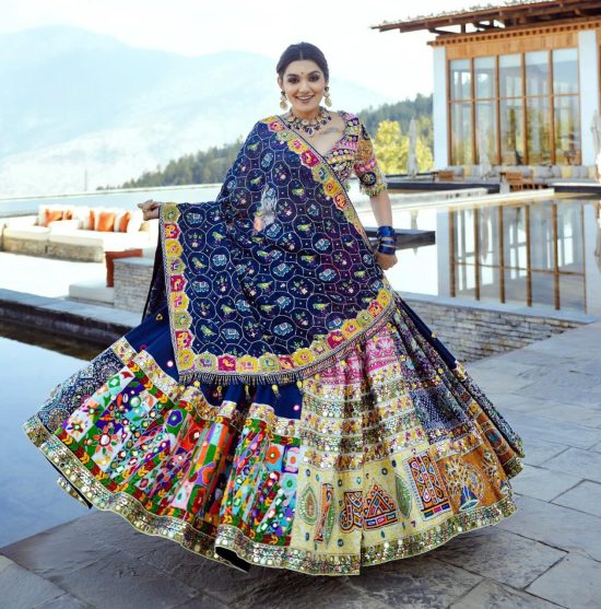 Rich Blue Muslin Cotton Lehenga Choli