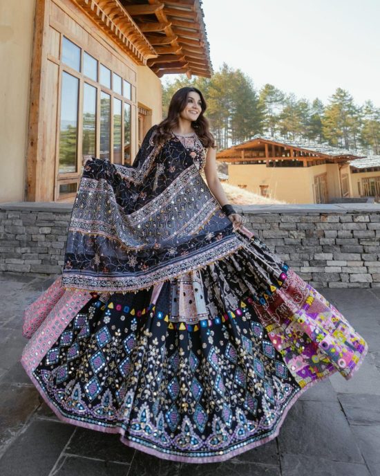 Stunning Black Muslin Cotton Lehenga Choli