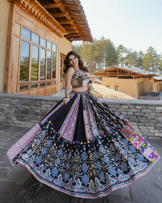 Stunning Black Muslin Cotton Lehenga Choli