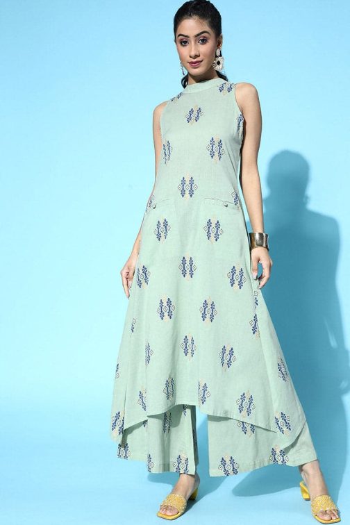 Floral Pure Cotton Asymmetric Kurta Set