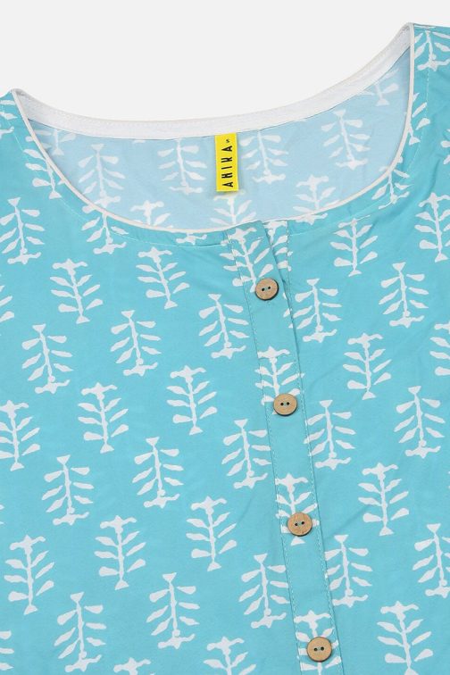Sea Blue Polyester Ethnic Motifs Printed Kurta Set - Image 3