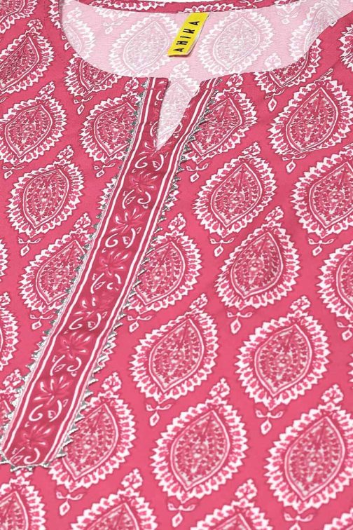 Pink Polyester Straight Side Slits Kurta Set - Image 2