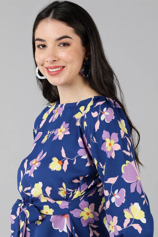 Navy Blue Georgette Floral Print Top - Image 2