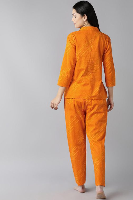 Orange Cotton Solid Nightwear for Women - Pure Cotton Night Suits Online - Image 3