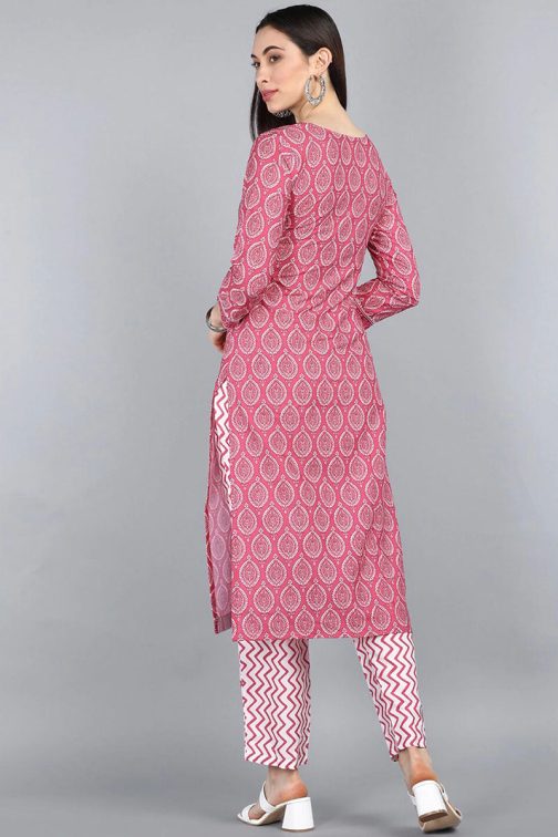 Pink Polyester Straight Side Slits Kurta Set - Image 4