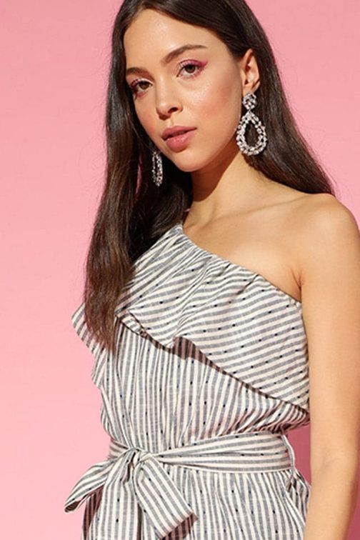 Ruffled Off White Striped Jumpsuit for Women - Image 4