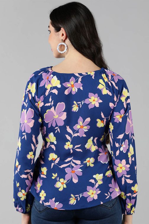 Navy Blue Georgette Floral Print Top - Image 4