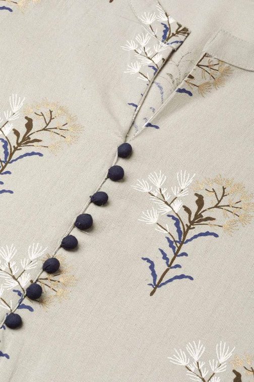 Beige Cotton Floral Printed Kurta Set - Image 4