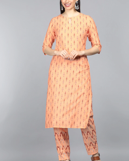 Orange Crepe Abstract Print Straight Kurta Palazzo Set