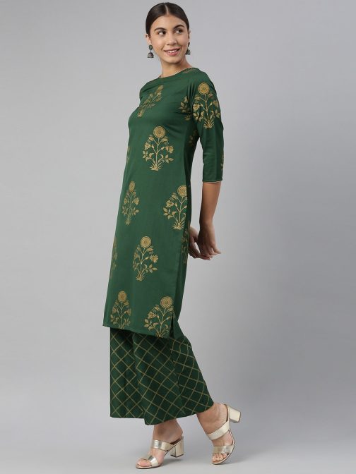 Green Polyester Floral Printed Kurta Set - Image 3