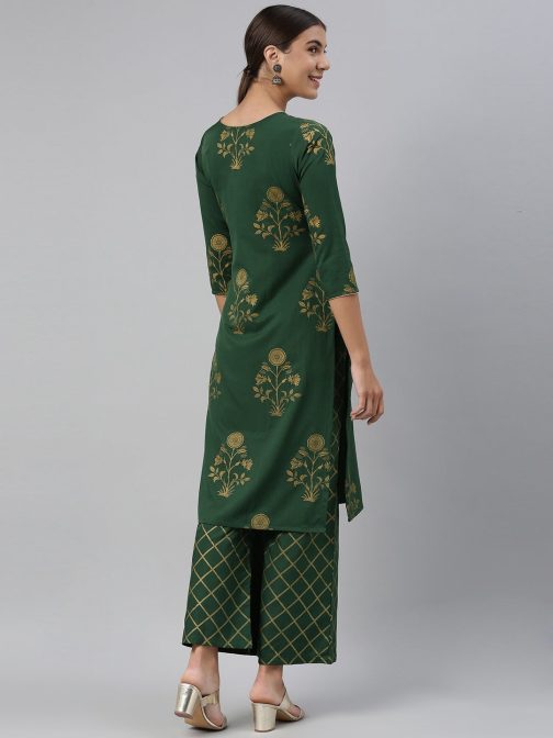 Green Polyester Floral Printed Kurta Set - Image 4