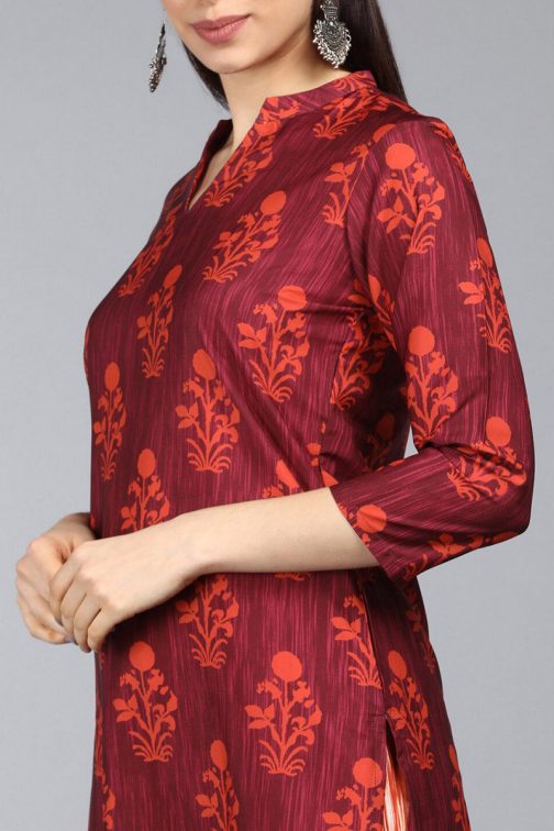 Maroon Polyester Geometric Printed Kurta Set - Image 3