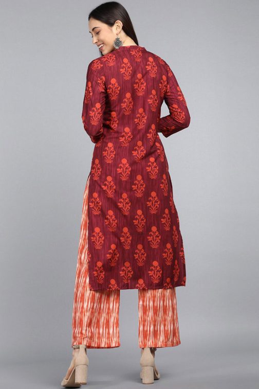 Maroon Polyester Geometric Printed Kurta Set - Image 4
