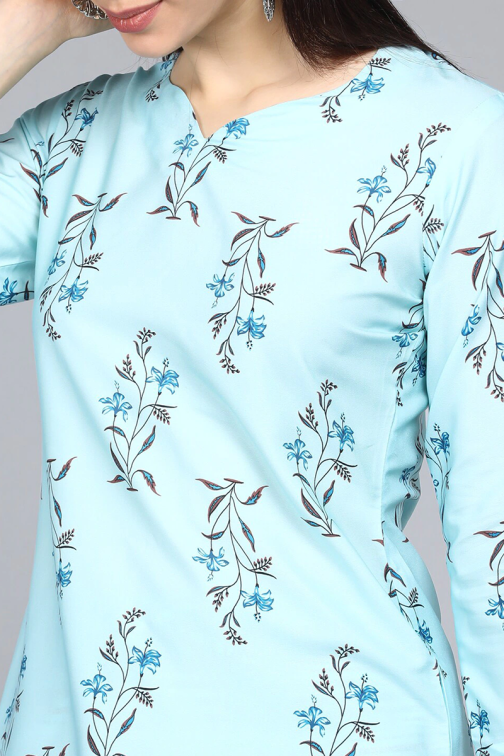 Blue Polyester Printed Straight Kurta Set - Image 2