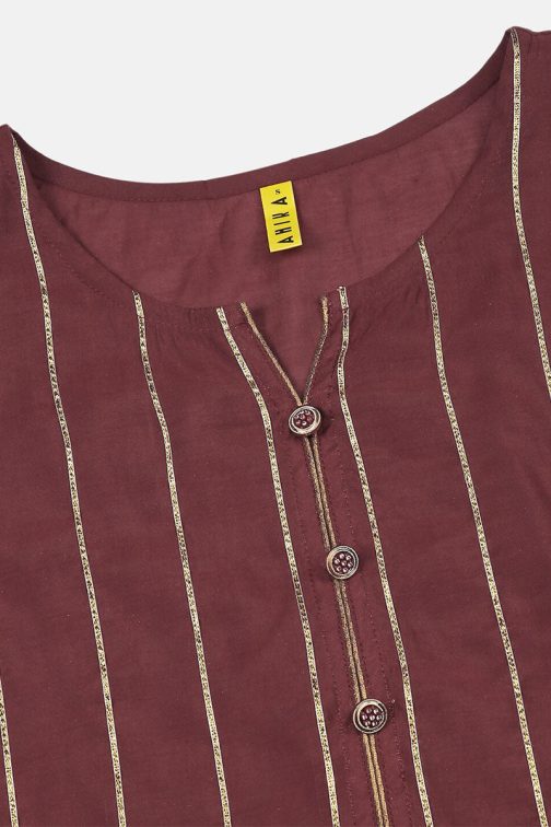 Maroon Polyester Striped Printed Kurta Set - Image 2