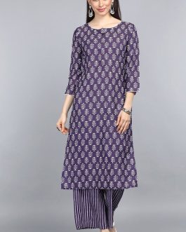 Purple Polyester Ethnic Motifs Printed Kurta Set