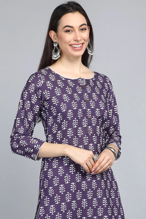 Purple Polyester Ethnic Motifs Printed Kurta Set - Image 2