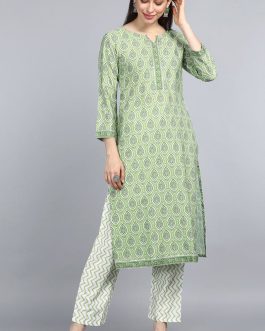 Green Polyester Floral Printed Empire Kurta Set