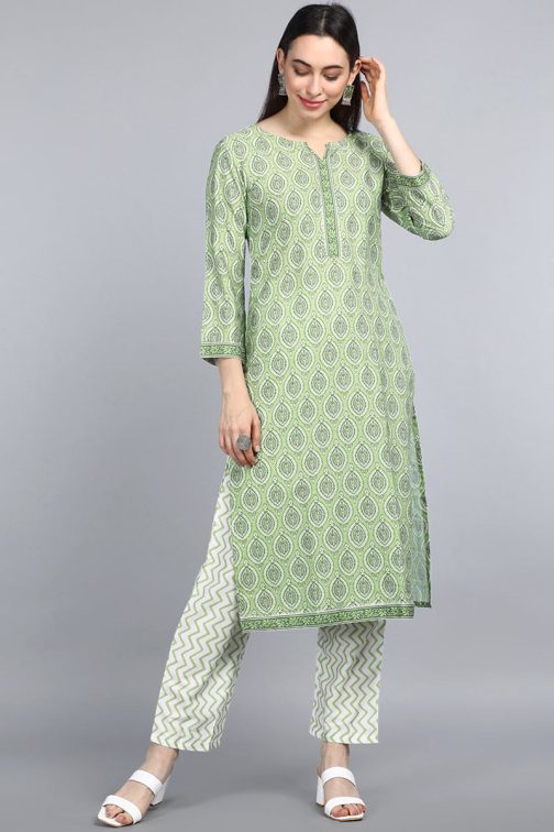 Green Polyester Floral Printed Empire Kurta Set